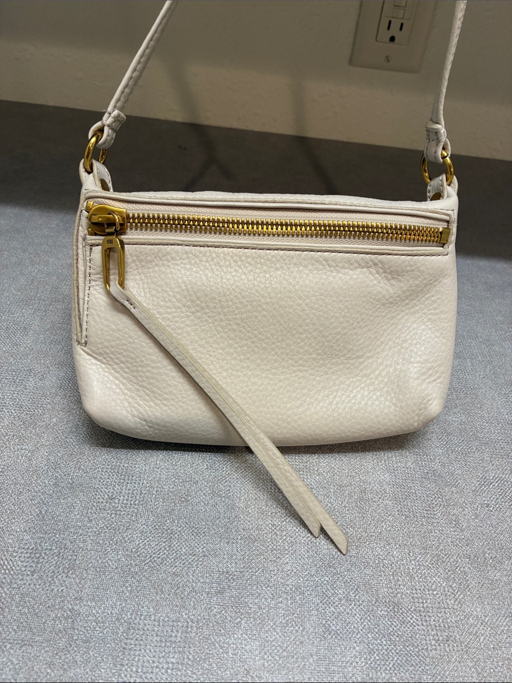 HOBO White Pebbled Leather Crossbody with Gold Hardware
